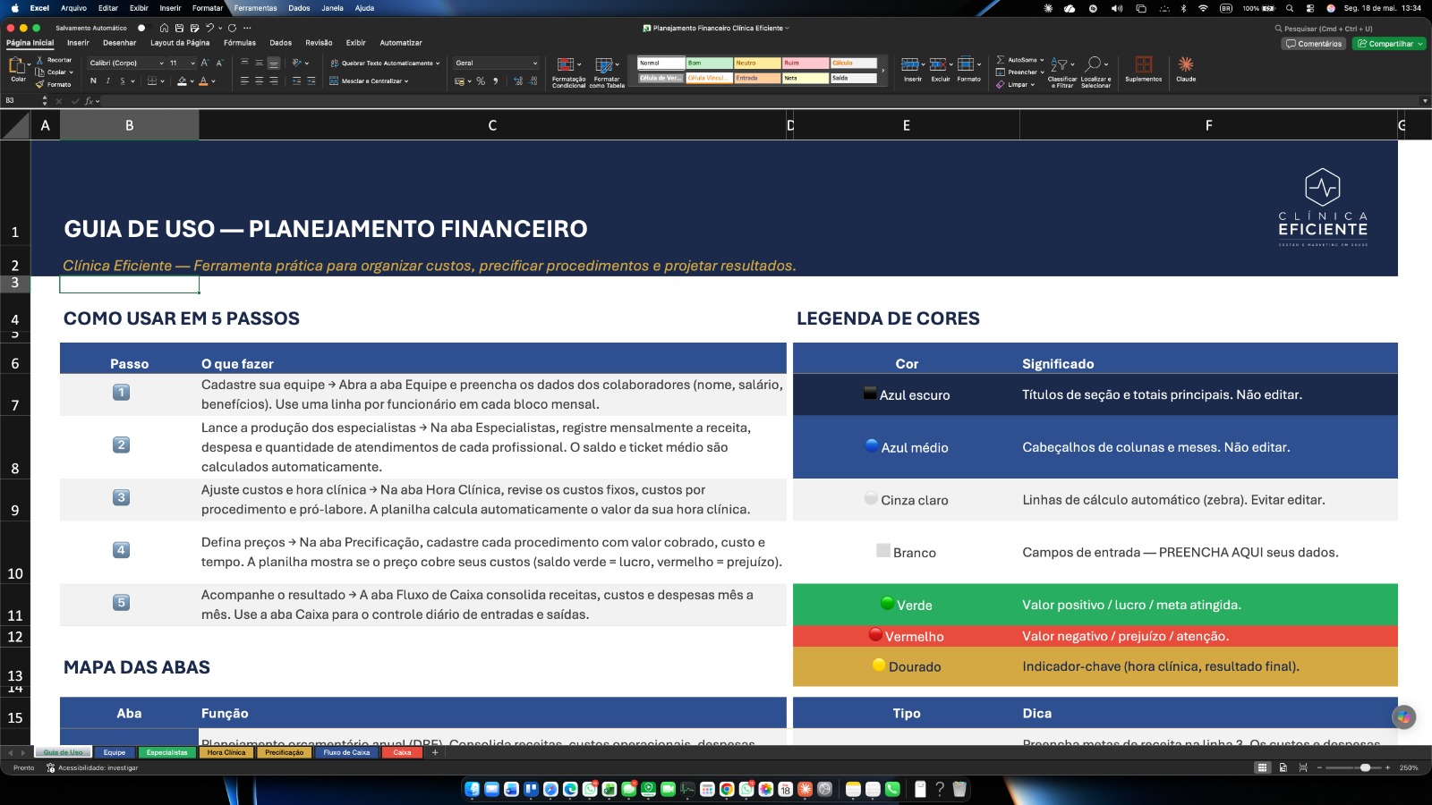 Planilha Financeira Eficiente para Clínicas - Exemplo de tela